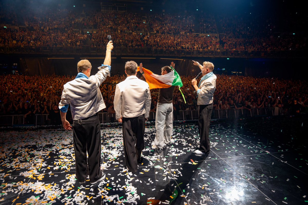 westlifemusic's tweet photo. Dublin, 3Arena, The Residency💫 2 shows down and 11 to go. What an opening - we’ve absolutely loved bringing this show to life so to see you all singing and dancing along with us has been so special. We do it all again tonight, Saturday night in Dublin - who’s ready?? 💚🤍🧡 https://t.co/qd1DOlqUhu