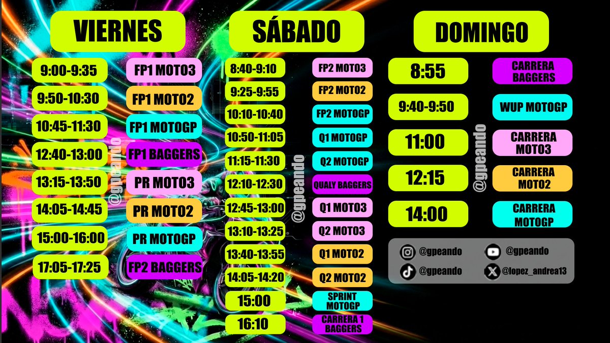 lopez_andrea13's tweet photo. Señores ESCUCHADME. NOS DESPEDIMOS DEL HORARIO EUROPEO. Disfrutad esta carrera porque MotoGP no vuelve a horario normal hasta NOVIEMBRE.
NO
VIEM
BRE 
Que vivan la gira asiática y los madrugones☕️☕️ https://t.co/eMldm3MAvw