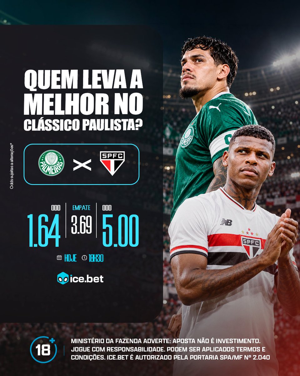 Icebetbr's tweet photo. 🔥 O Choque-Rei vai parar São Paulo! De qual lado da arquibancada você tá nesse clássico gigante?
Palmeiras e São Paulo as 18h30!

#IceBet #joguecomresponsabilidade🔞 https://t.co/cDMe2KUIRN