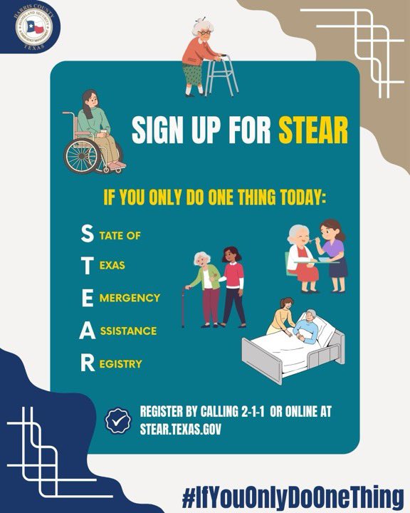 ReadyHarris's tweet photo. #NationalPreparednessMonth, sign up for STEAR. 📋 STEAR gives local first responders vital information about your needs before a disaster strikes. If you or someone you know may need extra assistance during an emergency, consider registering.Visit https://t.co/r3A5LXwpaQ https://t.co/m5dldbUkGU