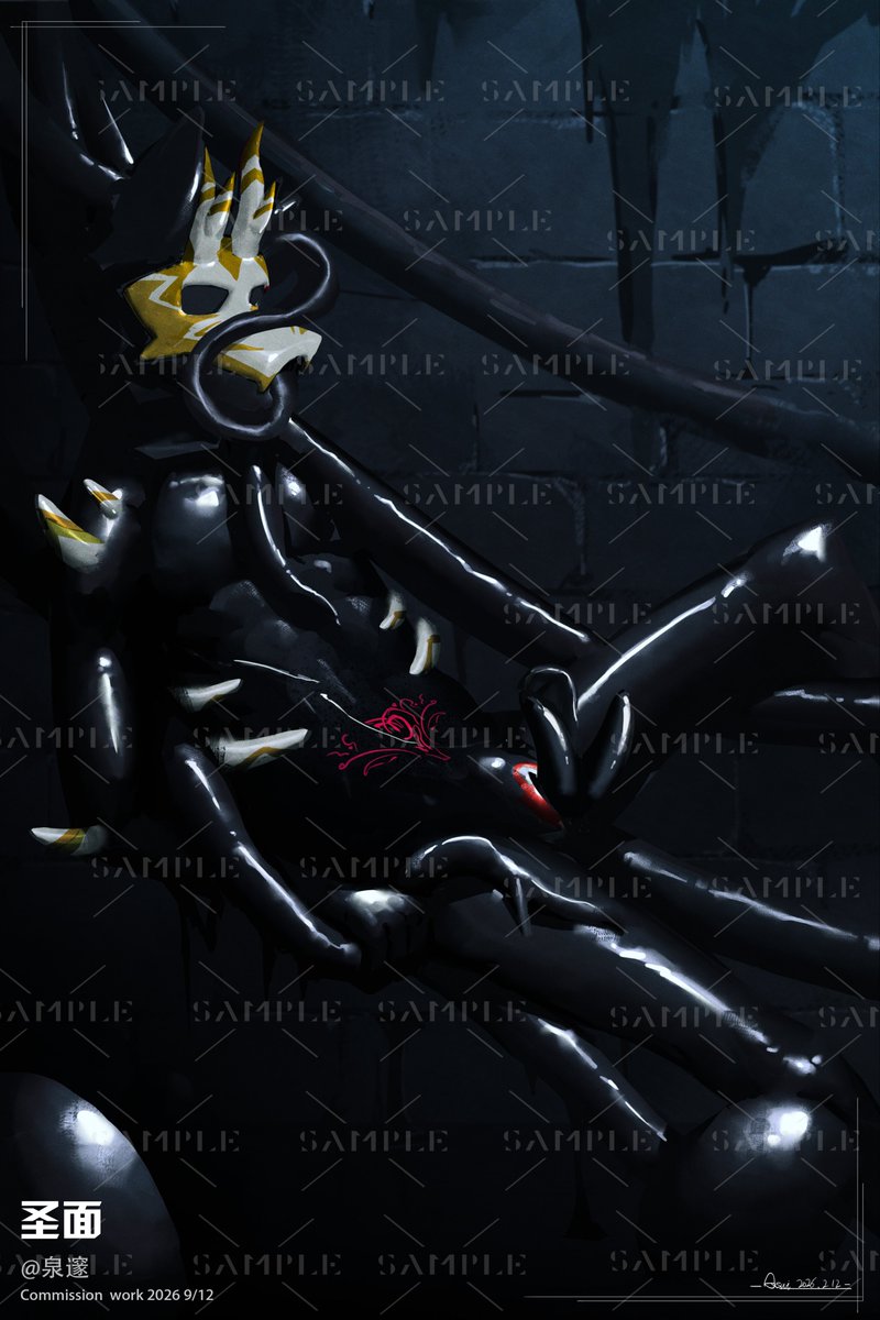 Quansui_Art's tweet photo. 【委托展示】信徒卧于黑胶的藤蔓上，静候圣面赋予其新的形态 https://t.co/nD7HWyEWnZ