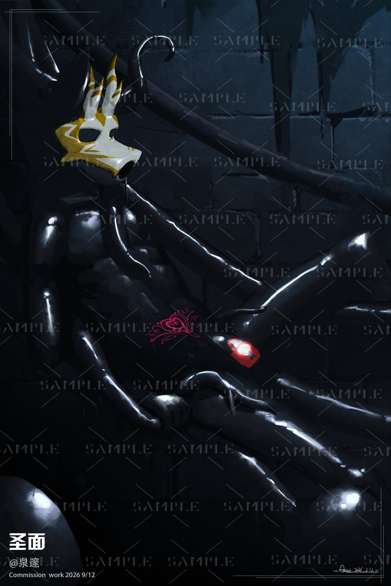 Quansui_Art's tweet photo. 【委托展示】信徒卧于黑胶的藤蔓上，静候圣面赋予其新的形态 https://t.co/nD7HWyEWnZ