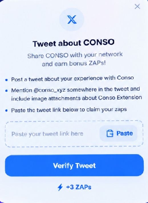 lover02020's tweet photo. Just tried the Conso Extension and really liked the experience! 🚀 It makes interacting with Conso simple and smooth. Excited to see what’s coming next and keep earning ZAPs along the way. ⚡️
@conso_xyz #Conso #ZAPs https://t.co/ZAiBrDDZVD
