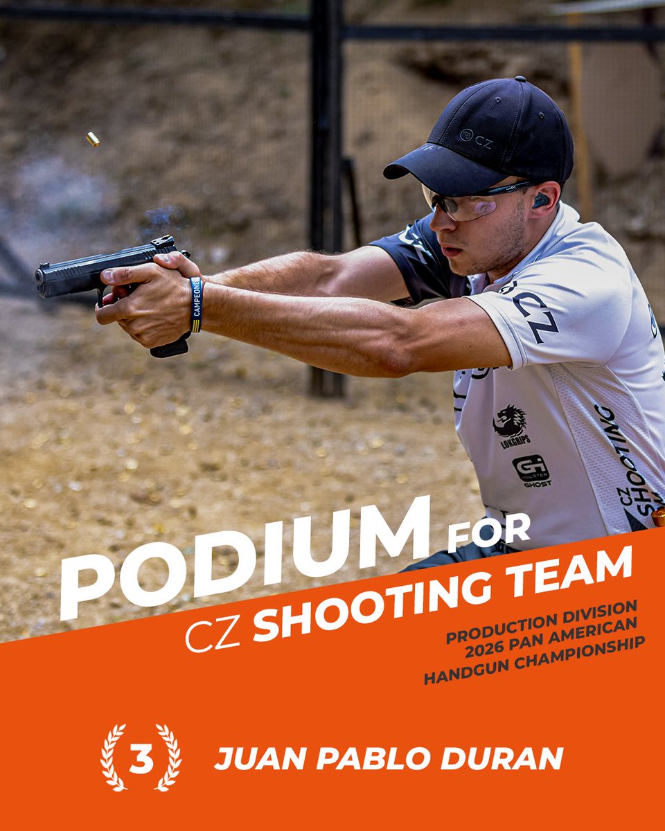 CZ_Firearms's tweet photo. A podium finish in Aruba for Juan Pablo Duran! 🥉
The Argentinian member of the CZ Shooting Team delivered a strong performance at the 2026 Pan American Handgun Championship, earning third place in the Production division with his CZ SHADOW 2 ORANGE. https://t.co/scQG5YDY3s