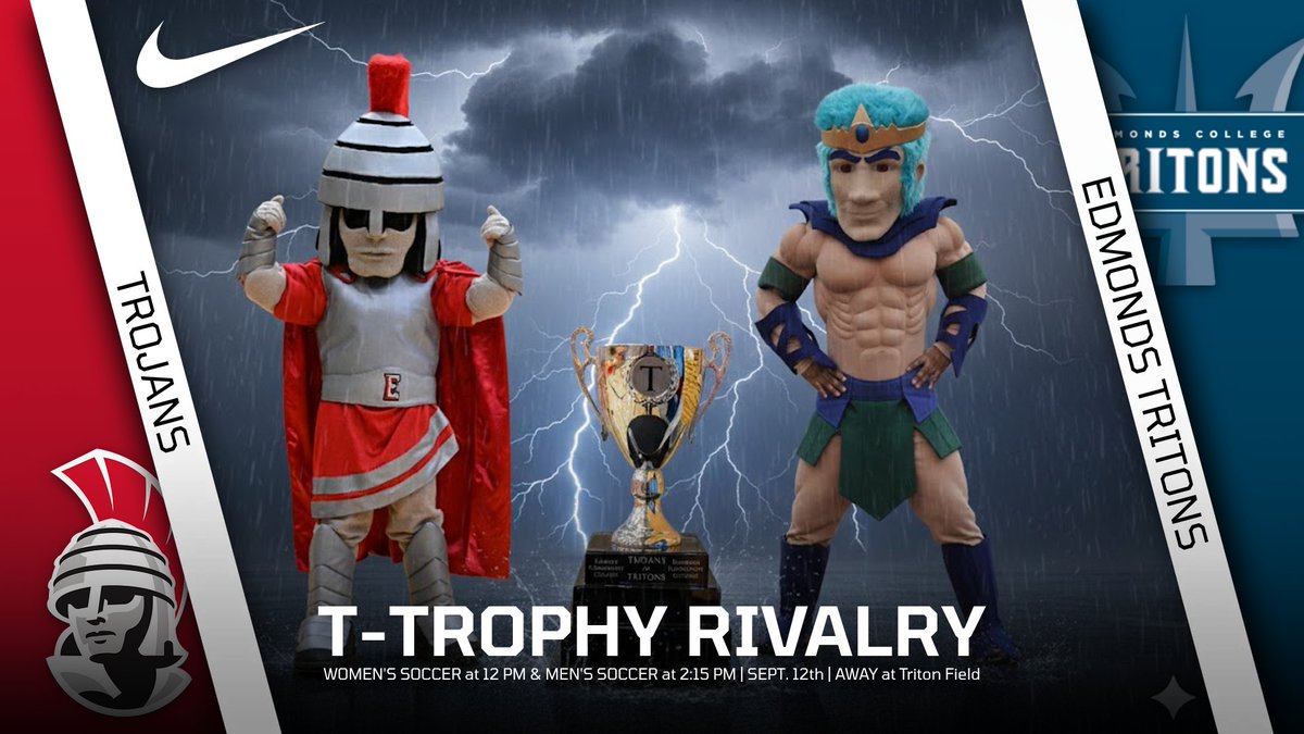 EvCC_Trojans's tweet photo. T-TROPHY RIVALRY is HERE! 🔥 

📅 Saturday, September 12th 
🆚 Edmonds CC
Women's Soccer  — 12 PM
Men's Soccer  — 2:15 PM
📍 AWAY at Triton Field

#TrojanNation #EmbraceTheGrind https://t.co/jf7MrHPmu0