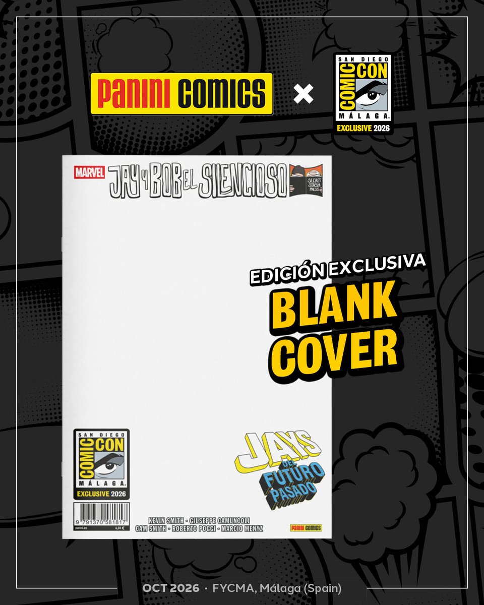 comicconmalaga's tweet photo. 🇪🇸 Notición para la SDCC Málaga 2026! @PaniniComicsEsp trae 3 cómics exclusivos con variantes únicas para el evento:
🦇 Batman con portada exclusiva de @JorgeJimenezArt
⚡️ Iron Man en edición especial de @JrRomita
💛 Jay y Bob el silencioso (Jays del futuro pasado) de @ThatKevinSmith y Giuseppe Camuncoli en formato Blank Cover, ¡ideal para personalizarla con tu boceto o firma!

🇬🇧 Panini is bringing 3 exclusive comics with unique variant covers for the event:
🦇 Batman featuring an exclusive cover by Jorge Jiménez.
⚡️ Iron Man special edition by John Romita Jr.
💛 Jay & Silent Bob: Jays of Future Past by Kevin Smith and Giuseppe Camuncoli, featuring an exclusive Blank Cover, ideal for taking home a personalized souvenir!