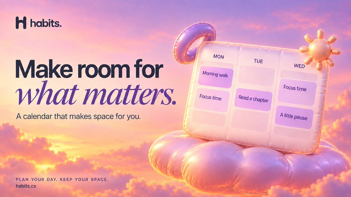 Habitsdotcx's tweet photo. If your calendar has room for every meeting, it can have room for a walk.

Give one thing you care about 15 minutes this week.
Habits helps you put it on the calendar. https://t.co/anz3yhRKe7
