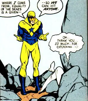 JonnJonzz_JLA's tweet photo. feminist icon Booster Gold strikes again https://t.co/0DMxV3pJEX