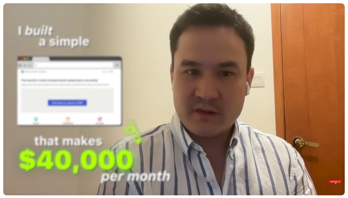 Hong150488's tweet photo. you've been looking for a SaaS idea but don't know where to start.

Angus Chang had the same problem — until his bank wouldn't let him export transaction data to Excel.

here's how he turned that frustration into $40,000/month:

the idea:
→ needed years of bank data to track spending
→ bank only exported PDFs
→ wrote code to parse the PDF himself
→ realized thousands of people had the same problem
the build:
→ one week. one friend. that's the entire team.
→ Kotlin backend, Next.js frontend
→ AWS EC2 + Netlify + Stripe
→ launched. done.
marketing — everything that DIDN'T work:
→ Google Ads: spent $1,000, made $300 — stopped
→ cold email: 3 months, 1 sale, a lot of angry replies — stopped
→ Twitter and blogging: lots of attention, zero users — stopped
marketing — the only thing that worked:
→ stopped everything
→ just fixed bugs based on customer feedback
→ SEO compounded quietly over time
→ customers found him
the numbers:
→ 2021: $0
→ 2022: $6,000/month
→ 2023: $14,000/month
→ 2024: $27,000/month
→ today: $40,000/month
→ profit margin: 97.5%
→ employees: 0

what he'd tell himself on day one:
"save enough money for 2-3 years of no income. ignore social media. focus on the product."
you're in year one wondering if it's worth continuing.
Angus spent two years before he could pay rent with his revenue.
year four is when it started paying off everything that came before.
the idea doesn't need to be big.
it needs to be a problem real enough that people are already searching for a solution.
you just need to be there when they search.