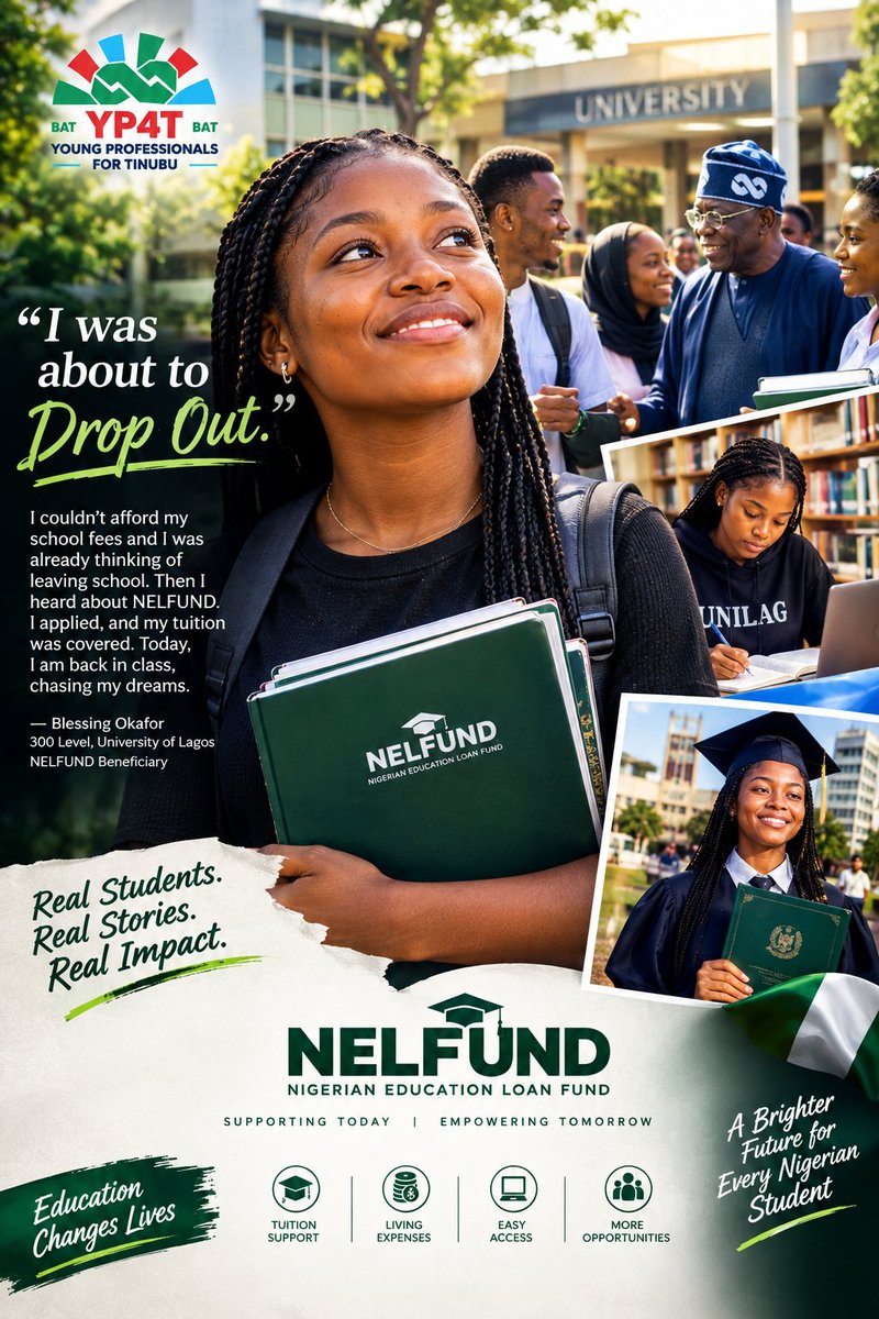 Mallyi01's tweet photo. I was about to drop out.

I couldn't afford my school fees and I was already thinking of leaving school. Then I heard about NELFUN 
I applied and my tuition was covered 

Thanks to president bola Ahmed Tinubu for his kind leadership 🙏🙏
@YP4Tinubu https://t.co/0o35n5TeXx