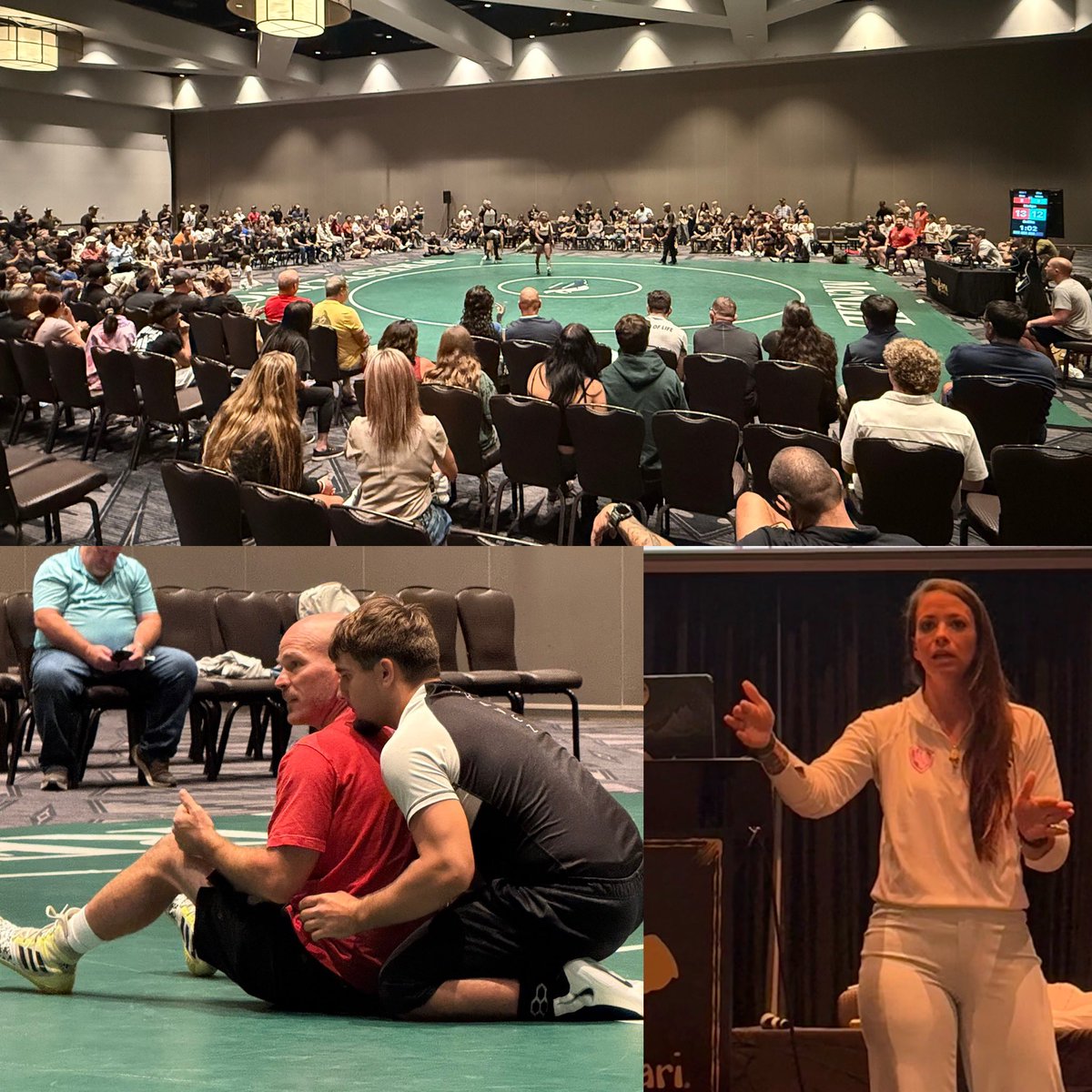 THSWCA's tweet photo. It was an amazing first day at the @THSWCA Fall Coaches Clinic! @BuchananEmpire (CA) HC Troy Tirapelle &amp; @WrestleLadyJags Tiffany Mangini provided great insights and capped the night with the TX One All-Star dual! https://t.co/uTS4iRfvkw