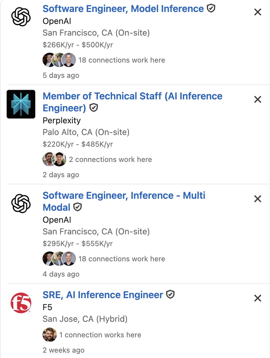 philipkiely's tweet photo. My agent tells me that inference engineering job openings have doubled in the past 6 months.

I think that's an underestimate.

Demand for inference has inflected, again. So too has demand for engineers who can operate AI models in production. https://t.co/1NsSj2sz1k