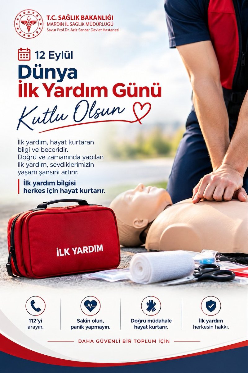 Savurdh's tweet photo. Doğru zaman ve doğru teknikle yapılan ilk yardım, hayat ile ölüm arasındaki en ince çizgidir.

Öğrenilen her bilgi ve alınan her ilk yardım eğitimi, bir insanın geleceğine dokunabilir. İlk yardım hayat kurtarır, bilmek sorumluluktur.
@mardinilsaglik 
@sbkhgm https://t.co/XF42bPxd8Y