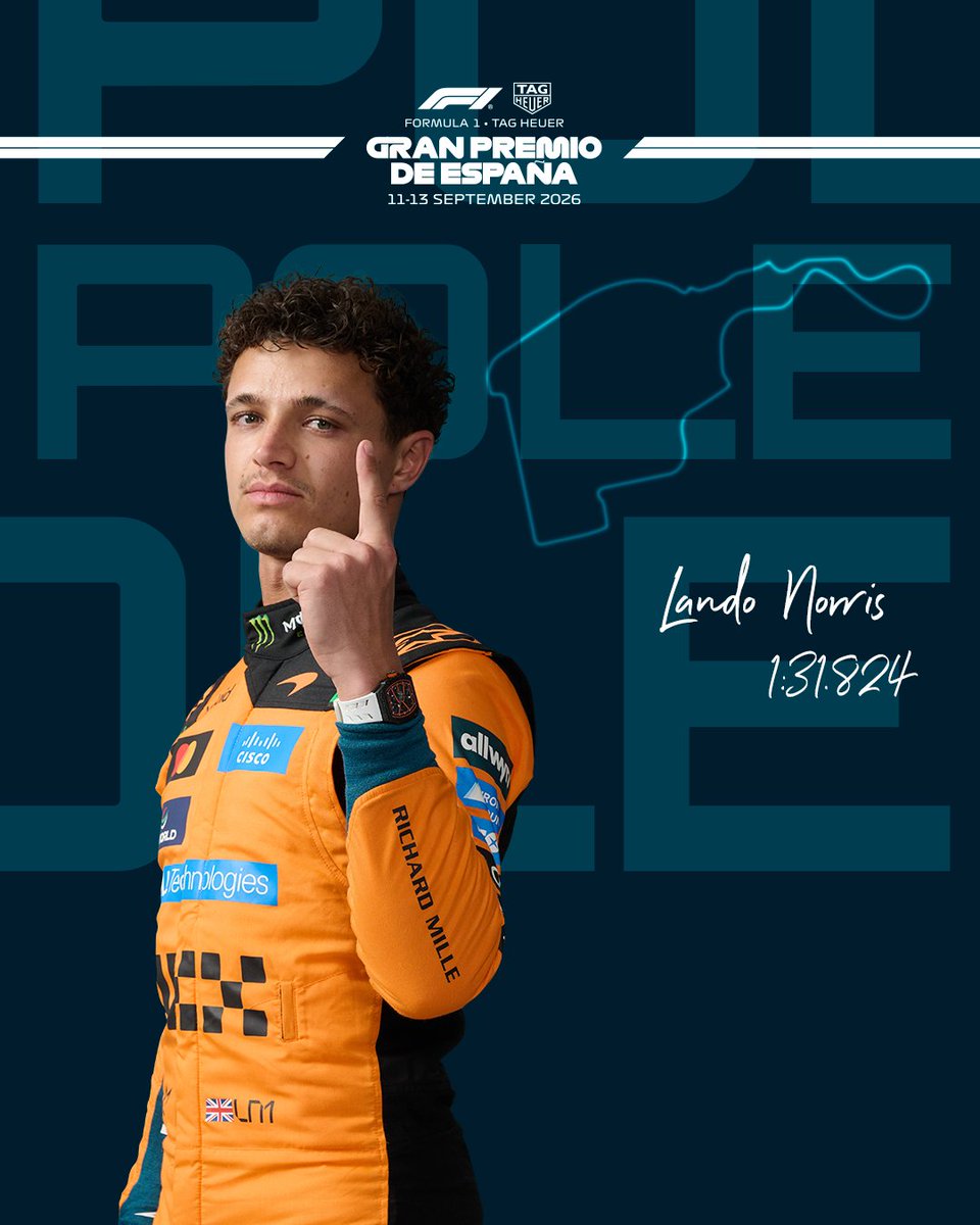 madring_oficial's tweet photo. ¡¡LANDO NORRIS ES EL PRIMER POLEMAN DE LA HISTORIA DE MADRING!! 😲

El británico arrancará desde la primera posición en el FORMULA 1 TAG HEUER GRAN PREMIO DE ESPAÑA 2026.

#MADRING #SpanishGP https://t.co/9svUUsYP99