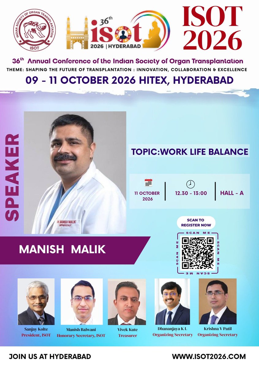 ranjan_nephro's tweet photo. Burnout is a pressing challenge in the high-stakes field of transplant medicine. Join Dr. Manish Malik at HITEX, Hyderabad as he shares strategies for sustaining long-term Work Life Balance in our demanding specialty. 🔗 https://t.co/5SNPggeAJL @IndiaSoTx https://t.co/5NfR6UdFVo