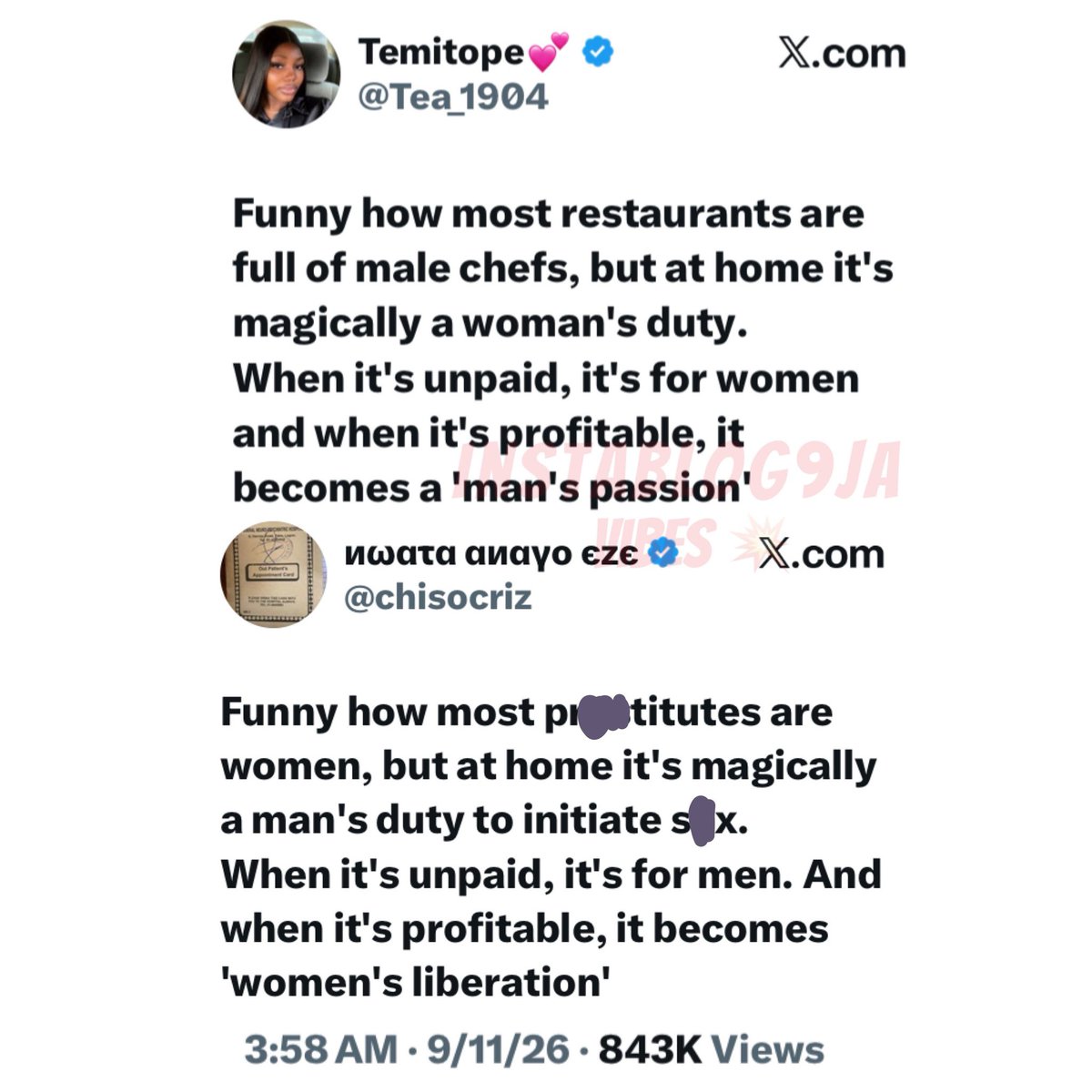 instablog9ja's tweet photo. Gender roles spark a heated debate after a lady questioned why cooking is often considered a woman’s duty at home despite many professional chefs being men. A man’s controversial response has now got netizens talking https://t.co/zBwIsa7OQQ