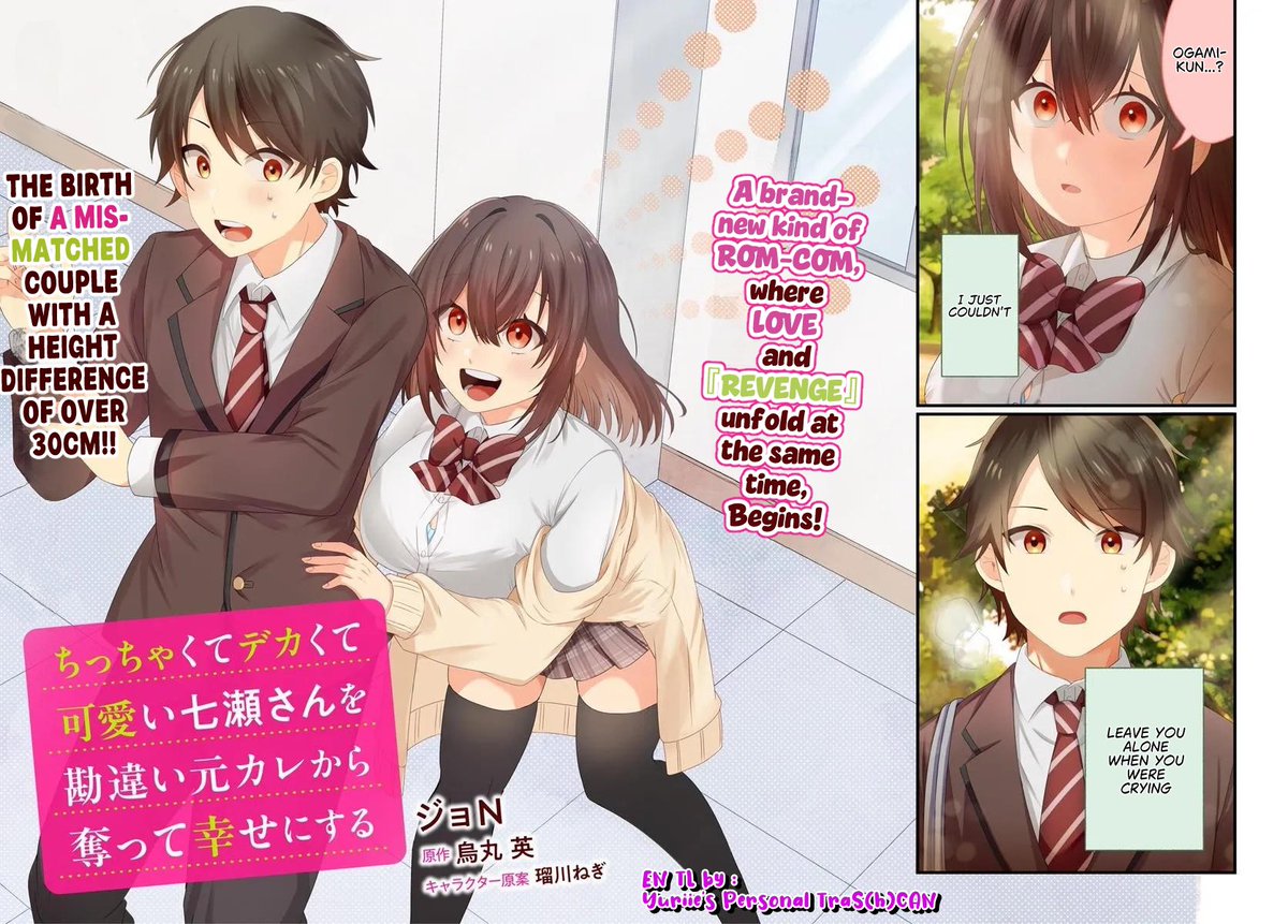 KushiKuritikaru's tweet photo. First chapter of “Chicchakute Dekakute Kawaii Nanase-san wo Kanchigai Motokare kara Ubatte Shiawase ni Suru” has been translated/scanned

One day, on his day off, Ogami Yuusuke happens to come across his classmate, Nanase Hiyori, confronting her childhood friend, Yoshihide Kouma. The two had actually been secretly dating for a year, but during that time, Yoshihide was also dating other girls, cheating on Hiyori.

After Yoshihide brazenly throws some cruel words at her, Hiyori runs off heartbroken. Unable to just leave her alone, Yuusuke follows her and decides to talk to her. This becomes the start of their friendship, and Yuusuke gradually grows closer to Hiyori.
