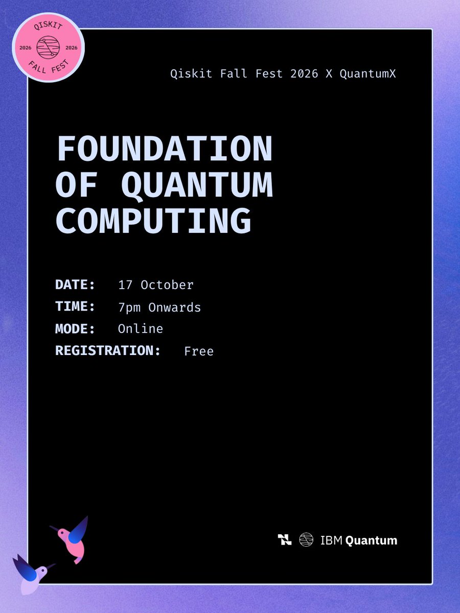 _Quantum_X_'s tweet photo. Ready to step into the quantum realm?
Join Us for Foundation of Quantum Computing as part of Qiskit Fall Fast 2026. Learn the fundamentals with industry experts and unlock your quantum potential.
QFF Registration Link in BIO
#QiskitFallFest #QFF2026 #QuantumX #IBMQ https://t.co/x28YK4xdE3