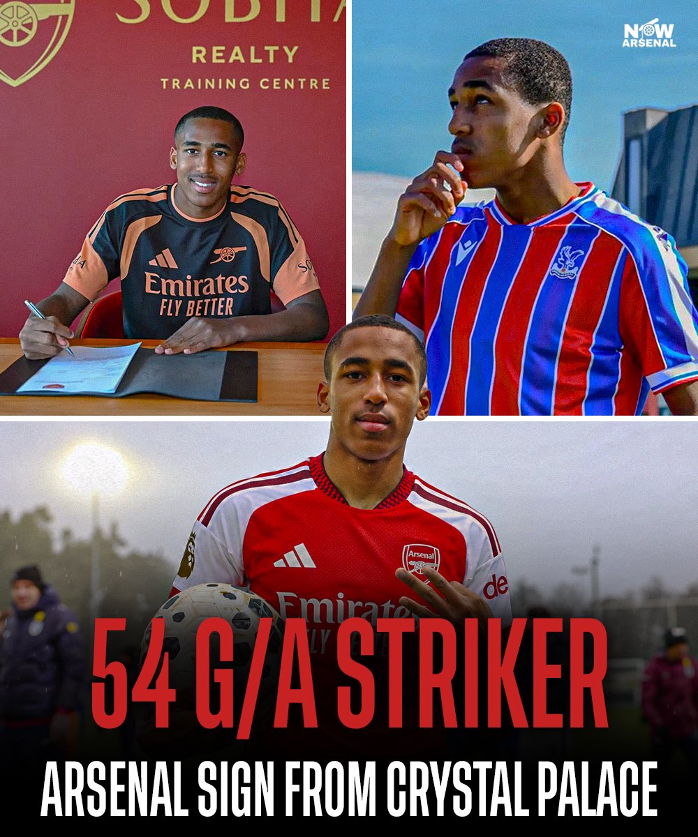 now_arsenaI's tweet photo. 🚨Arsenal officially announced the signing of striker Mylo Bernard from Crystal Palace this week.

The 16-year-old recorded 54 goals and assists in all competitions last season.

He will sign a professional deal when he turns 17 next year.

Huge coup for the Gunners. https://t.co/YCz97FQww7