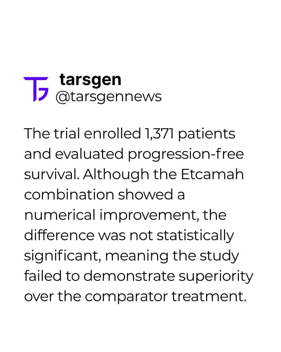 Tarsgen's tweet photo. 🧬 AstraZeneca’s Etcamah missed the primary endpoint in the Phase 3 SERENA-4 breast cancer trial.

The combination failed to show a statistically significant progression-free survival benefit over the comparator treatment.

#Biotech #BreastCancer #AstraZeneca https://t.co/AU6lHwvvZn