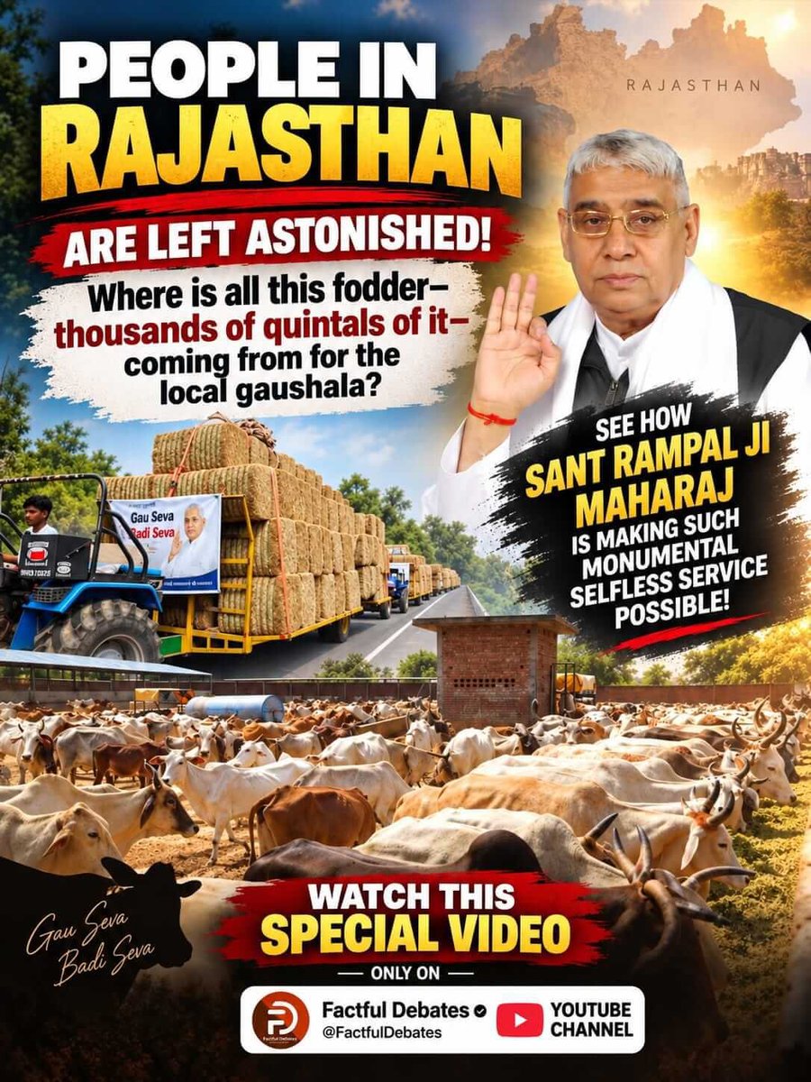 NeeteshVaishnv's tweet photo. #कलयुगमें_सतयुगकी_शुरुआत_भाग8
PEOPLE IN RAJSTHAN 
ARE LEFT ASTONISHED!

Where is all this fodder-
thousands of quintals of it-
coming from for the local 
gaushala?

See Sant Rampal Ji Maharaj 
is making such monumental selfless service possible!

Factful Debates YouTube Channel https://t.co/gO61V6oXCT