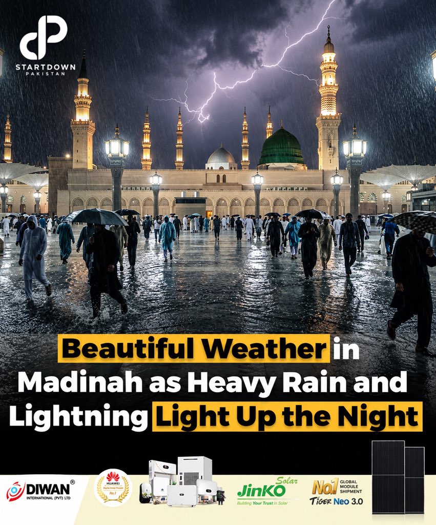 thepakistantp's tweet photo. Madinah witnessed a breathtaking night as heavy rain and lightning illuminated the skies. 

Disclaimer: This post is for informational purposes only and is based on publicly available reports. The image is AI generated and is just for reference.

#Madinah #SaudiArabia #Rain https://t.co/ZYfG299NDS