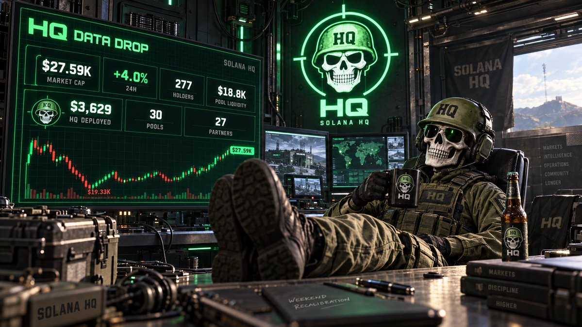 HQSolana's tweet photo. GM folks!! A few healthy days over at Headquarters. The community is having fun, talking shit, and watching the live data back up the traction.

We’ll keep monitoring market conditions and pivot accordingly. For now, recalibrate, have some fun, and enjoy the weekend! 🪖🫡 https://t.co/EUg4EkauOW