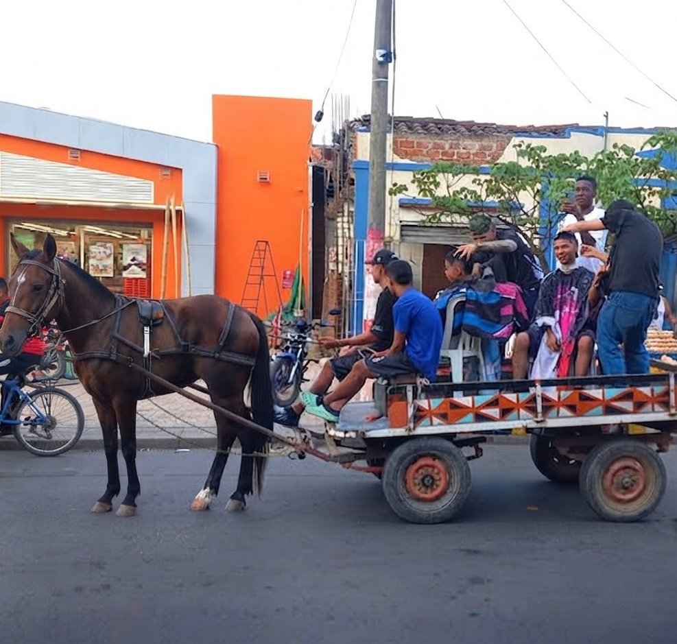 PlataformaALTO's tweet photo. ¿Qué tal esto? El nuevo "emprendimiento" en Tuluá, es usar un pobre caballito cansado para transportar una peluquería y sus clientes todo el día

¿Y las autoridades? Señores @AlcaldiaDeTulua, hay que hacer cumplir las normas mientras se logra sustituir los vehículos de tracción animal