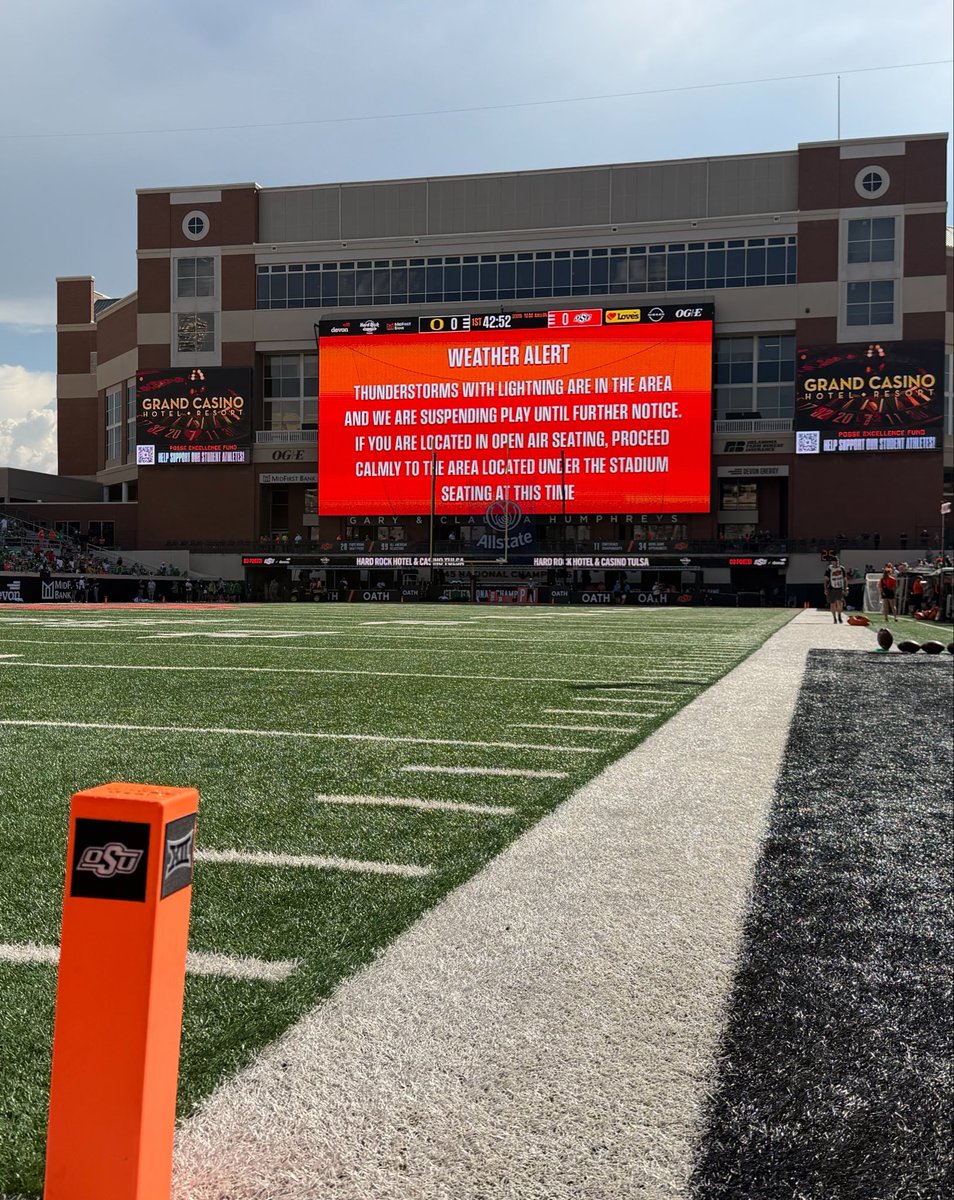 CowboyFB's tweet photo. We are currently in a weather delay. Stay tuned for updates on kickoff. https://t.co/YFz64tO5RD