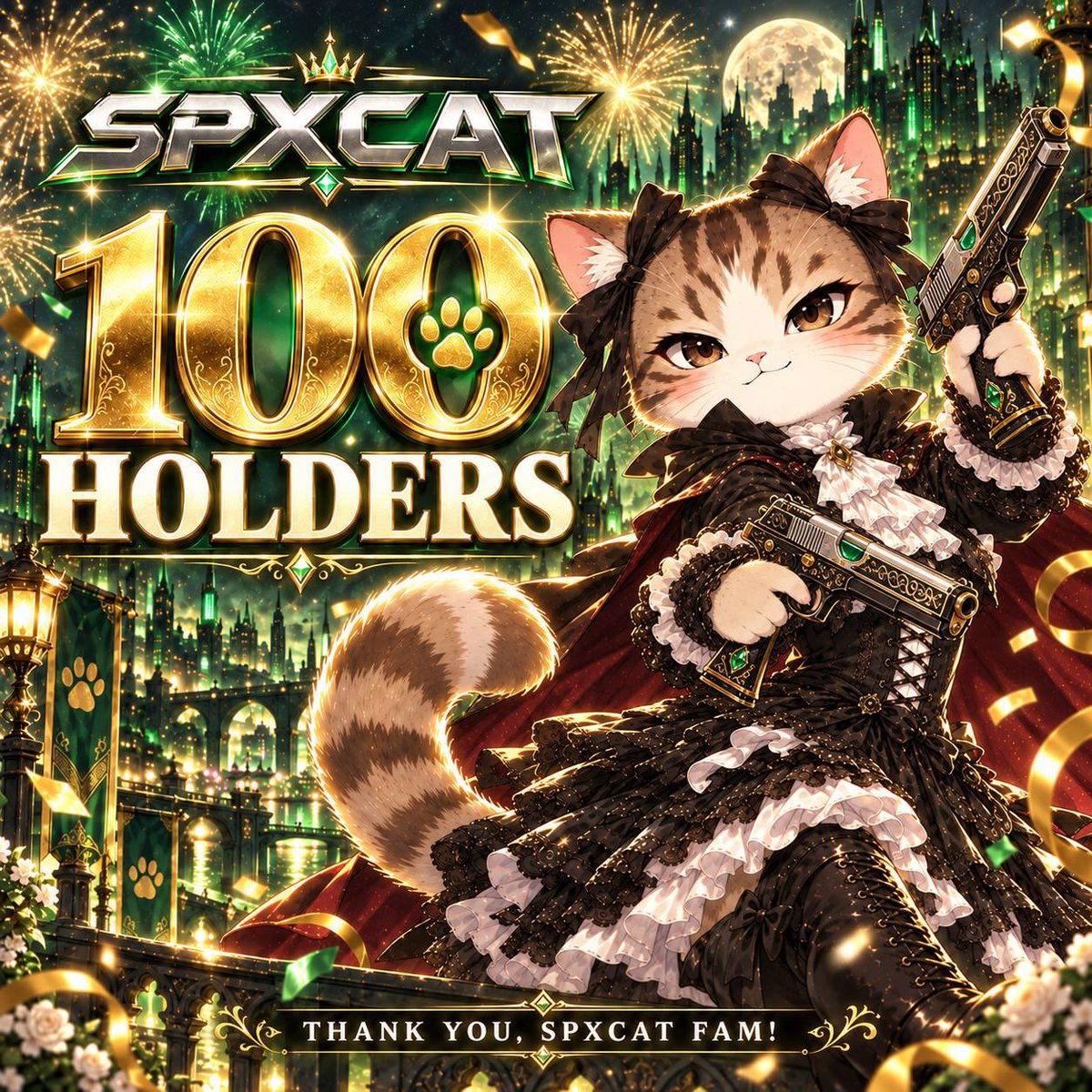 SPXCAT_'s tweet photo. Congratulations SPXCAT fam we have hit 100 holders. May not be much to some but it’s a small win worth celebrating. Thanks to everyone that’s held the line. Onwards and upwards boys!!!!! https://t.co/nu0awVzXC9
