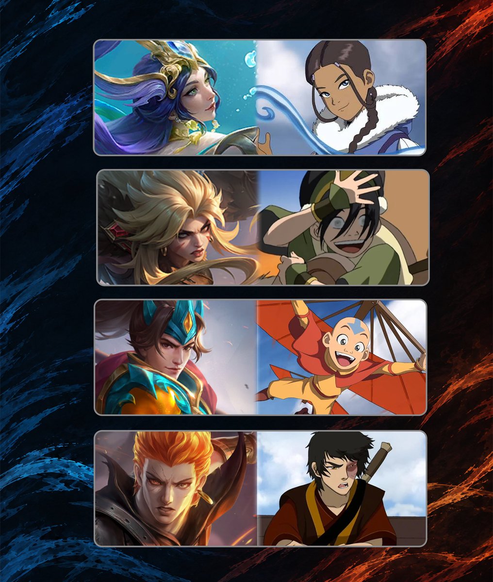 RedMoonML's tweet photo. The heroes of the collaboration MLBB x Avatar: The Last Airbender have been confirmed 

ALA = KADITA &amp; MASHA &amp; VALIR &amp; ZILONG https://t.co/cf3HQtcBbC