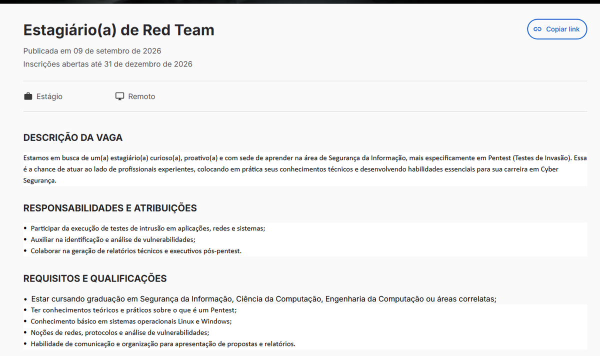 HamiltonSan's tweet photo. ⚠️Pessoal de Cyber, a it4us abriu vaga de estágio REMOTA em RED TEAM, depois se inscrevam https://t.co/hHqhdy9Urn