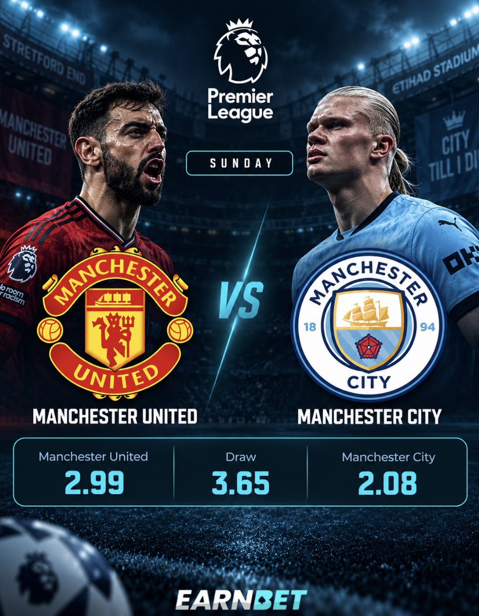EarnBetCasino's tweet photo. Manchester derby on Sunday! ⚽️
Which side are you on?
United vs City 🤔
⚪️ Guess the outcome (1/Draw/2)
⚪️ RT and add your Earnbet username
💸 3 winners split $60! https://t.co/w693RWswzC