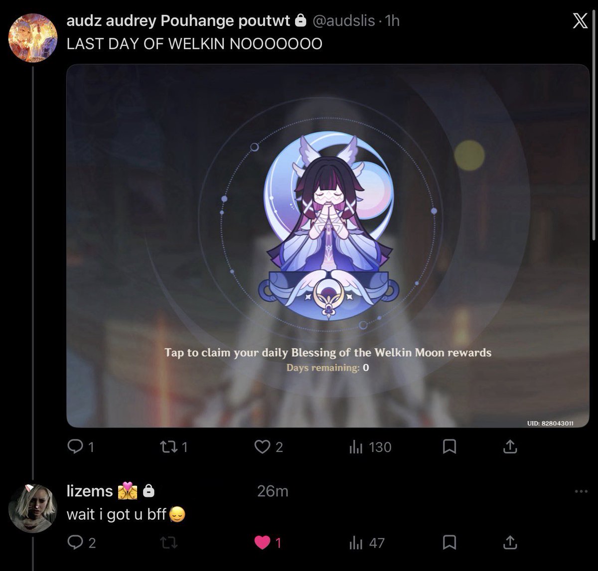 audzlis's tweet photo. first time being gifted welkin by oomf #HAPPYTEARS https://t.co/eDmpVDuaRY