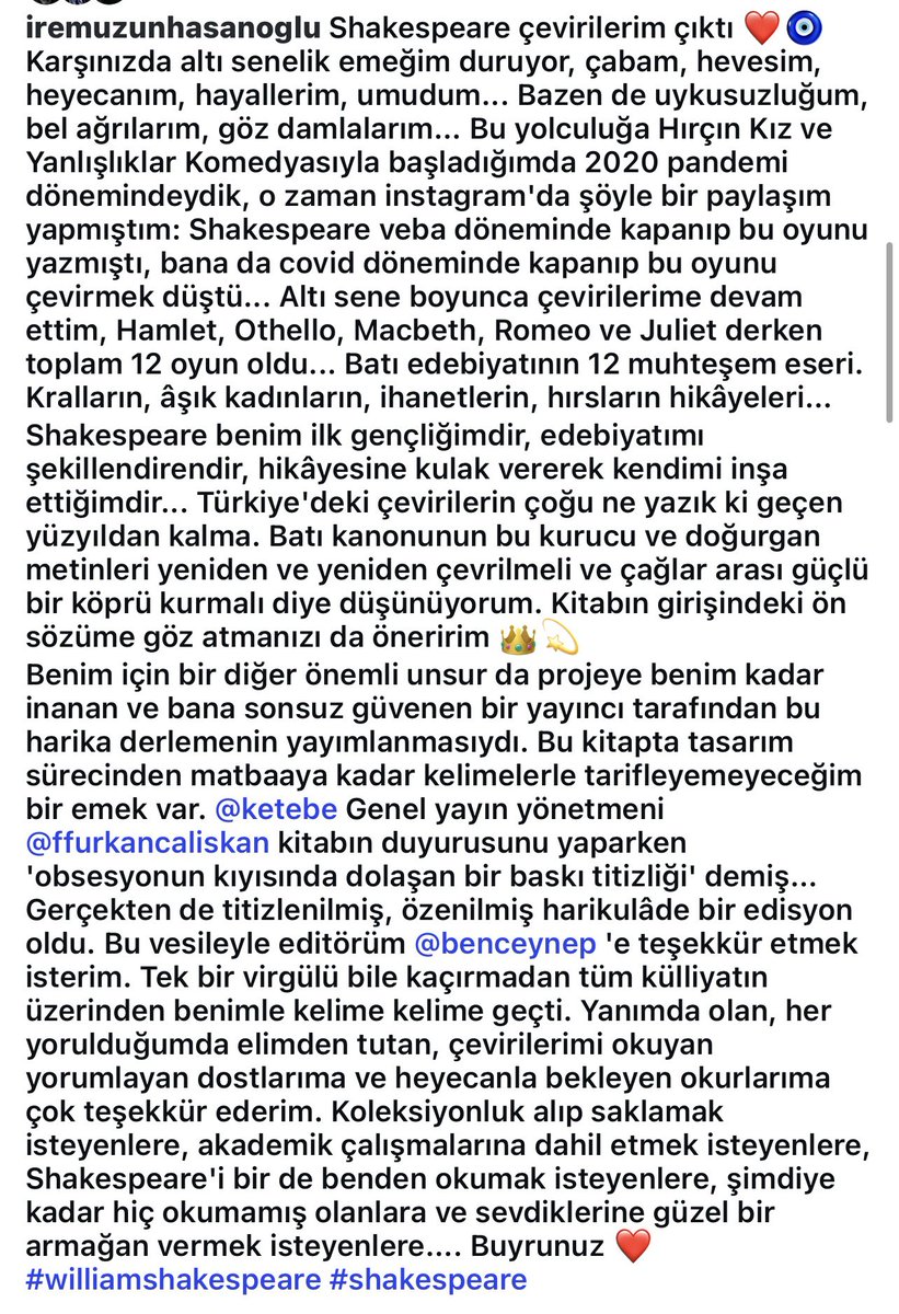 irem_uz's tweet photo. Shakespeare çevirilerim çıktı.
Koleksiyonluk alıp saklamak isteyenlere, Shakespeare'i bir de benden okumak isteyenlere, şimdiye kadar hiç okumamış olanlara ve sevdiklerine güzel bir armağan vermek isteyenlere.... Buyrunuz ❤️ https://t.co/WV8EChounE