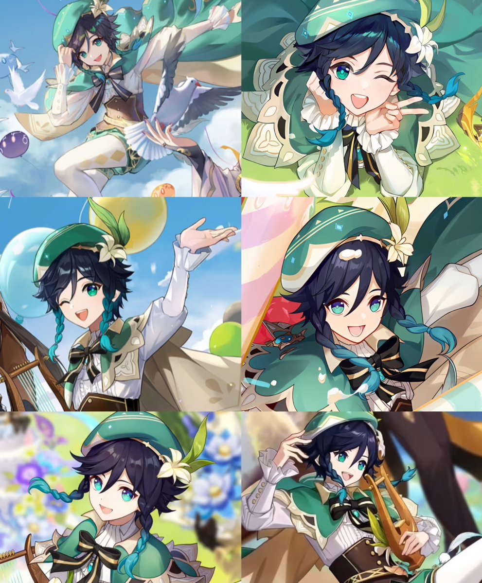 Elysium1nYou's tweet photo. Venti in all archon arts!! We got 6 of them 🥳🩷🩷 yay https://t.co/a7PFGvUanv
