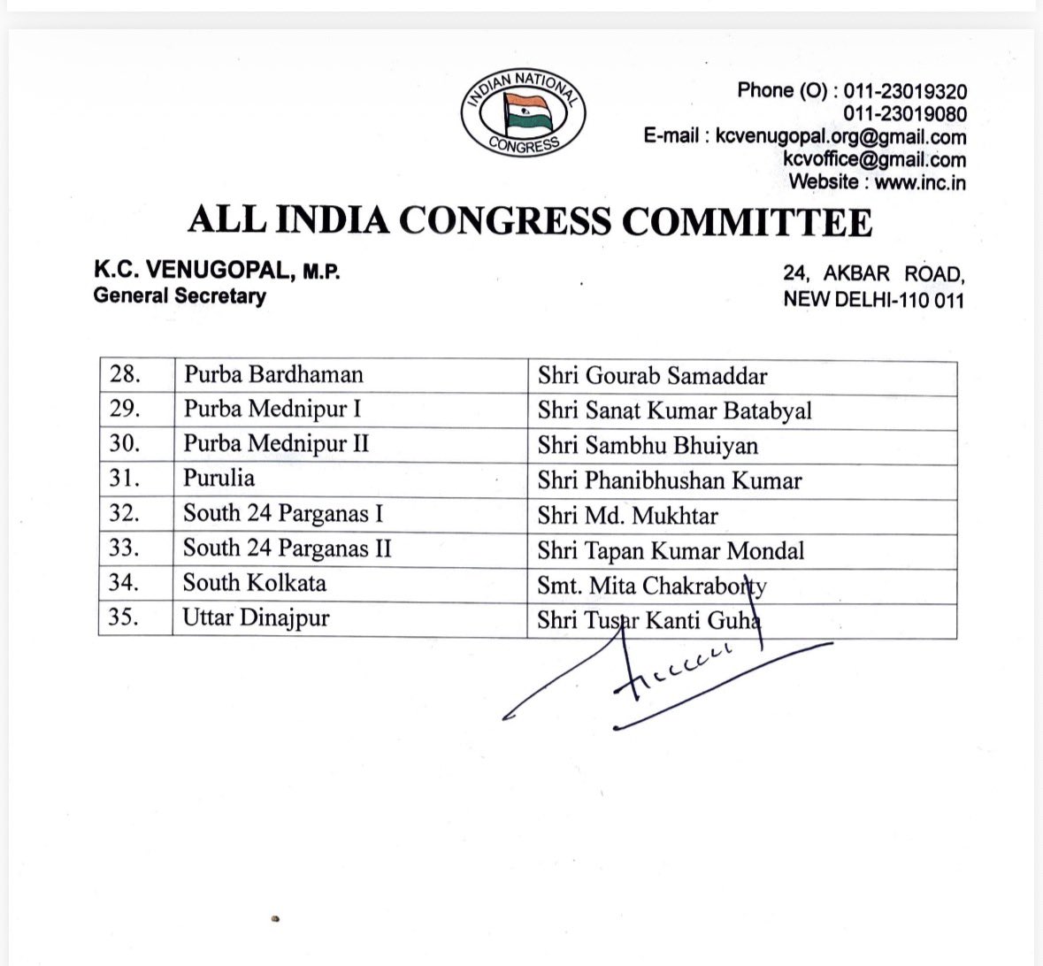 ravi27kant's tweet photo. West Bengal Congress District President list ..
#SangthanSrijan https://t.co/ZCZH24r0HJ