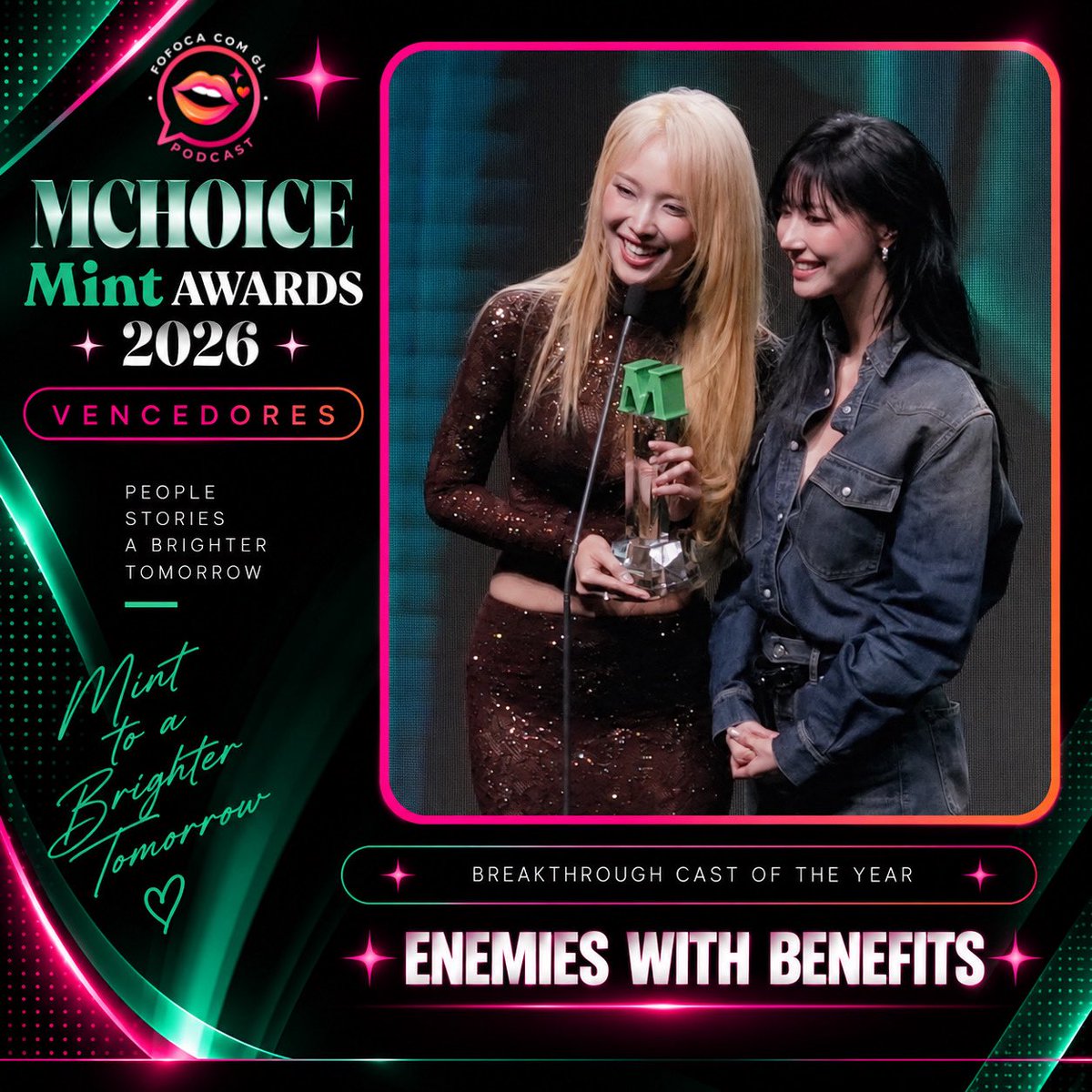 FofocaComGl_'s tweet photo. 🏆 ENEMIES WITH BENEFITS

BREAKTHROUGH CAST OF THE YEAR

Enemies With Benefits também levou o prêmio de Breakthrough Cast of the Year no MCHOICE Mint Awards 2026!

✨ Uma conquista merecida para o elenco de Enemies With Benefits!

#MCHOICEMintAwards2026 #EnemiesWithBenefits https://t.co/U9TYoMwdBz
