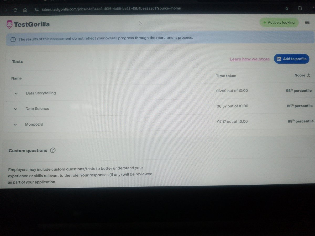 tumbafavour's tweet photo. I am scared guys
Upskill Cardtonic 
Data Science Assessment Score https://t.co/PuhaVE2mjc