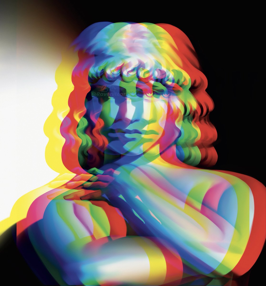 raveniteart_'s tweet photo. I be making some bullshit for my design classes #artstudy #illustration #chromaticaberration https://t.co/Y84xTpTQsE