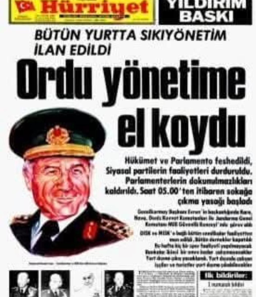 omersarica26's tweet photo. 1976 - 1980 yılları Ankara, Güvercinlik Jandarma Okulunda öğrencilik yıllarımız. Türkiye  yangın yeri, anarşi,kaos, terör var. Kurtarılmış bölgeler, mahalleler. Zamanın Başbakanı TSK' ya terörü bitirmeleri için bütün yetkiyi vermiş. Ülkenin tamamında Sıkıyönetim ilan edilmiş ama terör devam ediyor. 
30 Ağustos 1980 günü Jandarma Okulundan mezun oluyoruz, töreni müteakip memkeketime, Eskişehir ' e geliyorum. Mehil müddeti kullanıyoruz. 16 Eylül günü atandığım Hatay- Serinyol https://t.co/9Ud5a3Og3m Eğitim Taburunda göreve başlayacağım. Ancak, 12 Eylül sabahı darbe yapıldığını radyodan öğreniyoruz. Darbeyi kimin yaptığını bilmediğimiz için mezun olurken Ankara' dan satın aldığım yarım çuval kitabı evimizin kömürlüğünde yaktım. Alparslan Türkeş ' in 9 ışık doktrini, Dündar Taşer' in Meseleler, Seyit Ahmet Arvasi' nin Türk - İslam Ülküsü gibi onlarca kitap vardı. Hâlâ üzülürüm. 13 Eylül günü Hatay, Serinyol' a  bulduğumuz ilk otobüsle gelerek göreve başladık ama ortada görev yoktu. 
11 Eylül günü Ülkede kan gövdeyi götürürken 12 Eylül günü darbeyle birlikte terör durmuştu.Halbuki, 11 Eylül günüde hükümet terörün önlenmesi için gerekli  bütün yetkiyi TSK' ya vermişti. Genelkurmay Başkanı Orgeneral Kenan Evren ve komuta heyeti demekki darbe ortamının oluşması için 12 Eylül ' ü beklemişlerdir. 9 ncu Cumhurbaşkanımız rahmetli Süleyman Demirel' in deyişiyle " 12 Eylül günü darbe yapan Kenan Evren, 11 Eylül günü Antalya Tapu Müdürümüydü. İsteseydi terörü 11 Eylül günüde önlerdi. "
Son söz; en kötü demokrasi, en iyi darbeden iyidir.