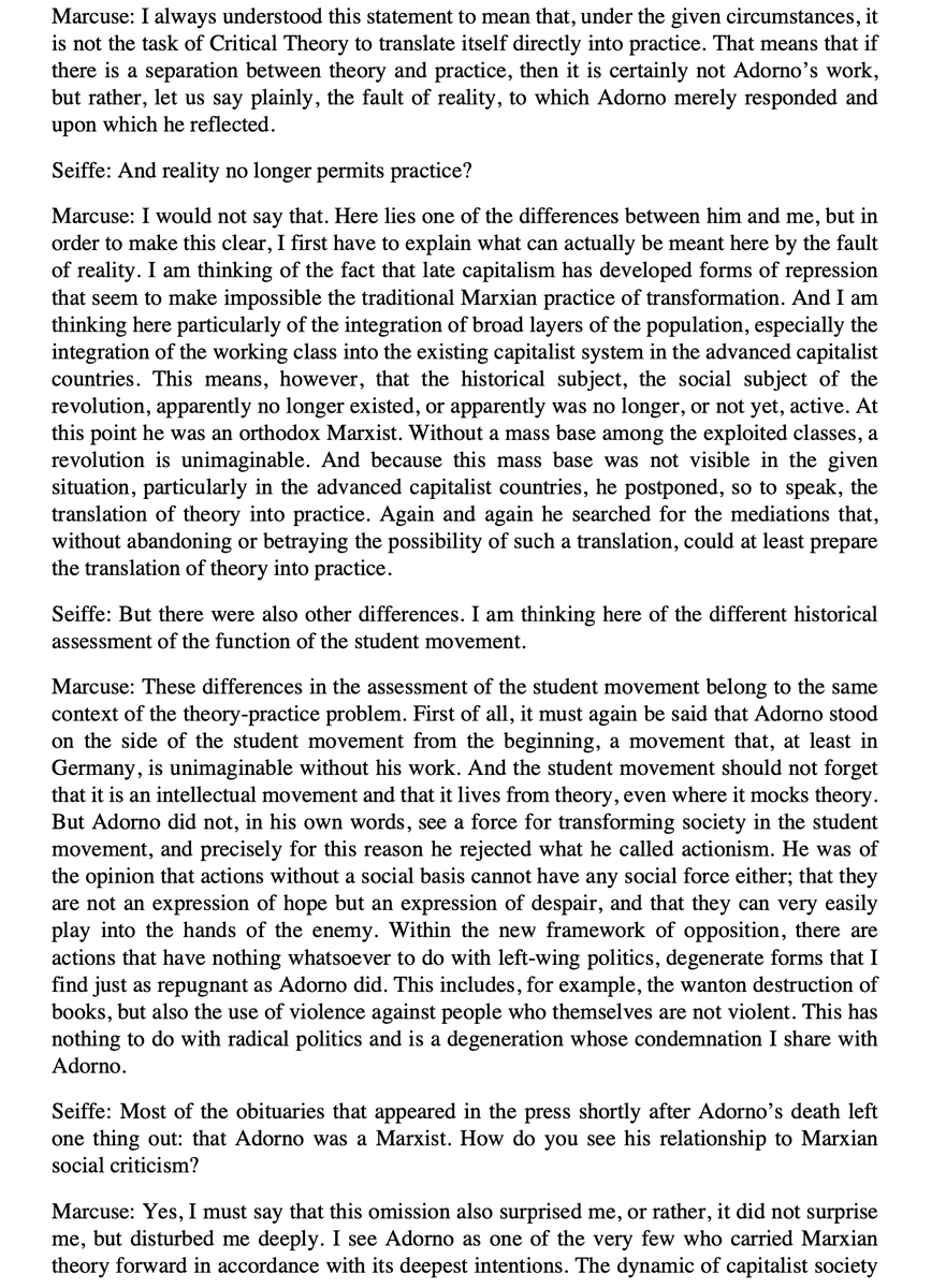 materialcritic's tweet photo. Shortly after Adorno died of a heart attack on August 6, 1969, Herbert Marcuse gave the following interview on German radio in Frankfurt. https://t.co/bo1wVPhojG