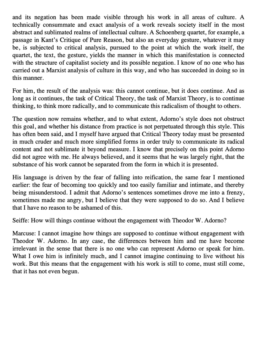 materialcritic's tweet photo. Shortly after Adorno died of a heart attack on August 6, 1969, Herbert Marcuse gave the following interview on German radio in Frankfurt. https://t.co/bo1wVPhojG