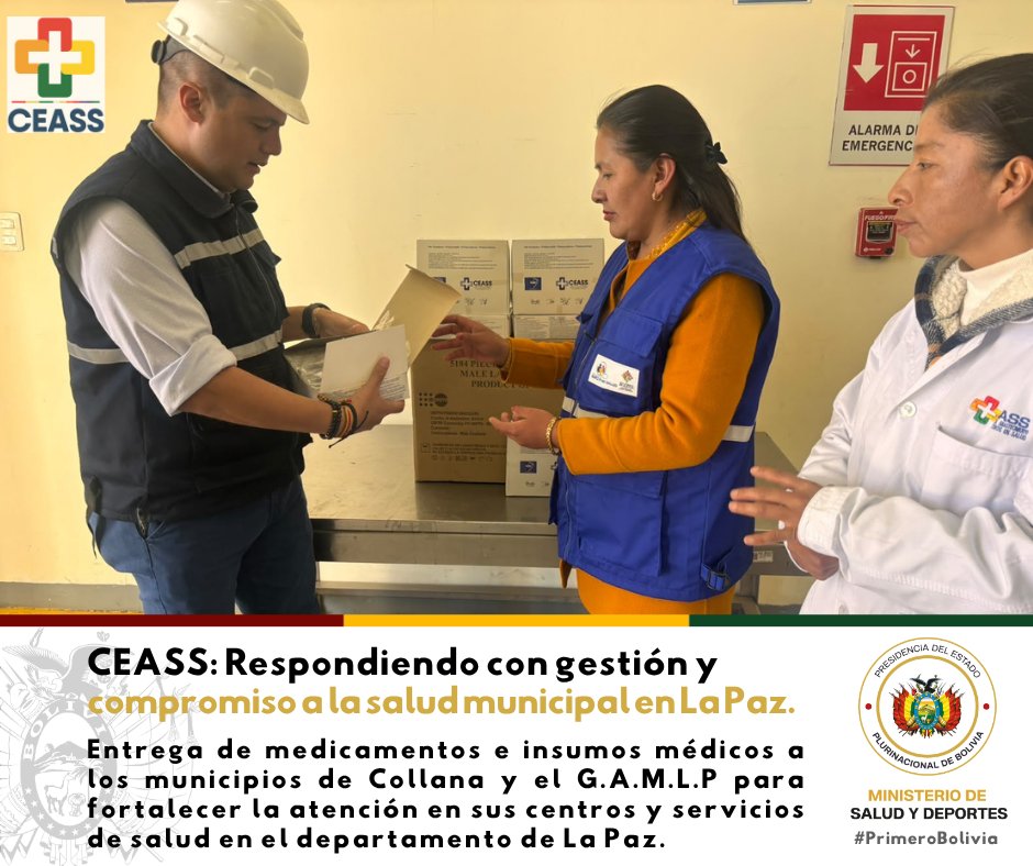 CeassBolivia's tweet photo. 𝐂𝐄𝐀𝐒𝐒 𝐅𝐎𝐑𝐓𝐀𝐋𝐄𝐂𝐄 𝐋𝐀 𝐒𝐀𝐋𝐔𝐃 𝐌𝐔𝐍𝐈𝐂𝐈𝐏𝐀𝐋 𝐂𝐎𝐍 𝐄𝐍𝐓𝐑𝐄𝐆𝐀 𝐃𝐄 𝐌𝐄𝐃𝐈𝐂𝐀𝐌𝐄𝐍𝐓𝐎𝐒 𝐄 𝐈𝐍𝐒𝐔𝐌𝐎𝐒 𝐌É𝐃𝐈𝐂𝐎𝐒
En respuesta a los requerimientos de Collana y G.A.M.L.P.  la CEASS realizó la entrega de medicamentos e insumos medicos. https://t.co/z4gc993lMD