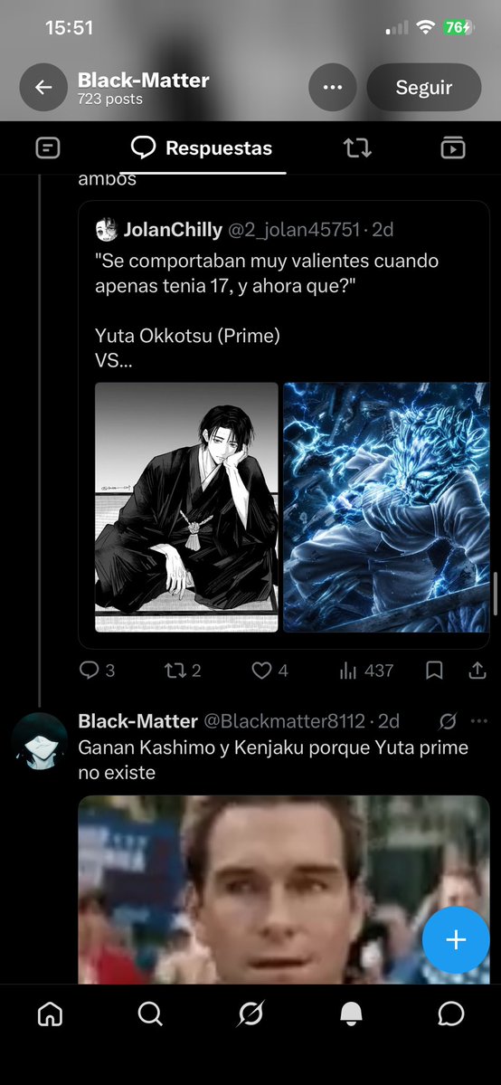 L1ebezz's tweet photo. @Blackmatter8112 @yara_wayne Te quejas que tenga una foto de perfil de jjk y diciendo que es una mierda y mira no mas tu JAJAJAJAJ que fracasado eres bro https://t.co/WI5KaNcvpb