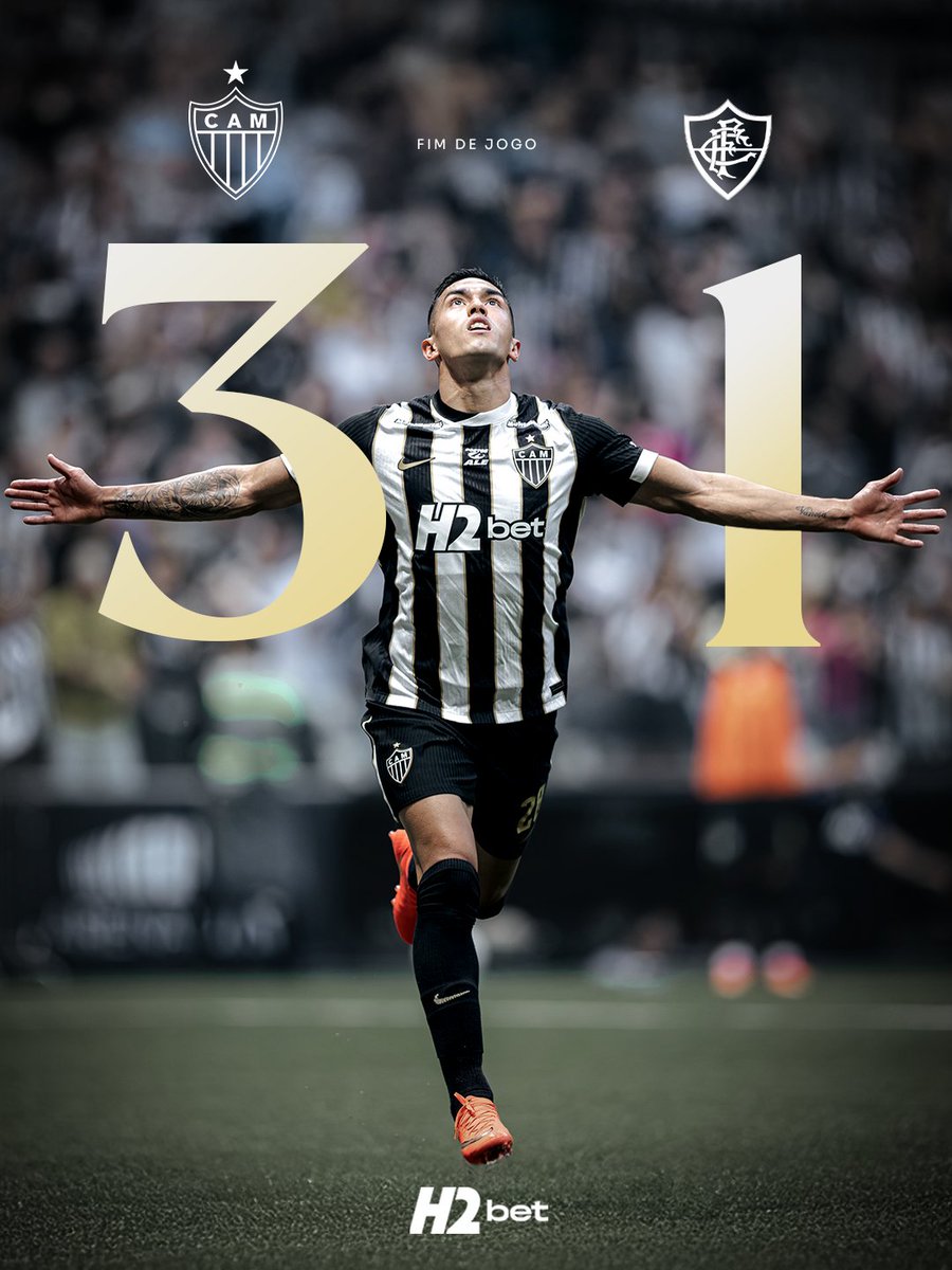 Atletico's tweet photo. ⚫⚪ FIM DE JOGO! O GALO VENCE O FLUMINENSE POR 3 A 1, CONQUISTA MAIS TRÊS PONTOS NO BRASILEIRÃO E FAZ PULSAR A ARENA MRV! 

⚽ Reinier, Cuello e Vitão marcaram para o Alvinegro

#VamoGalo #CAMxFLU 🏴🏳️ https://t.co/szDDJT1llS