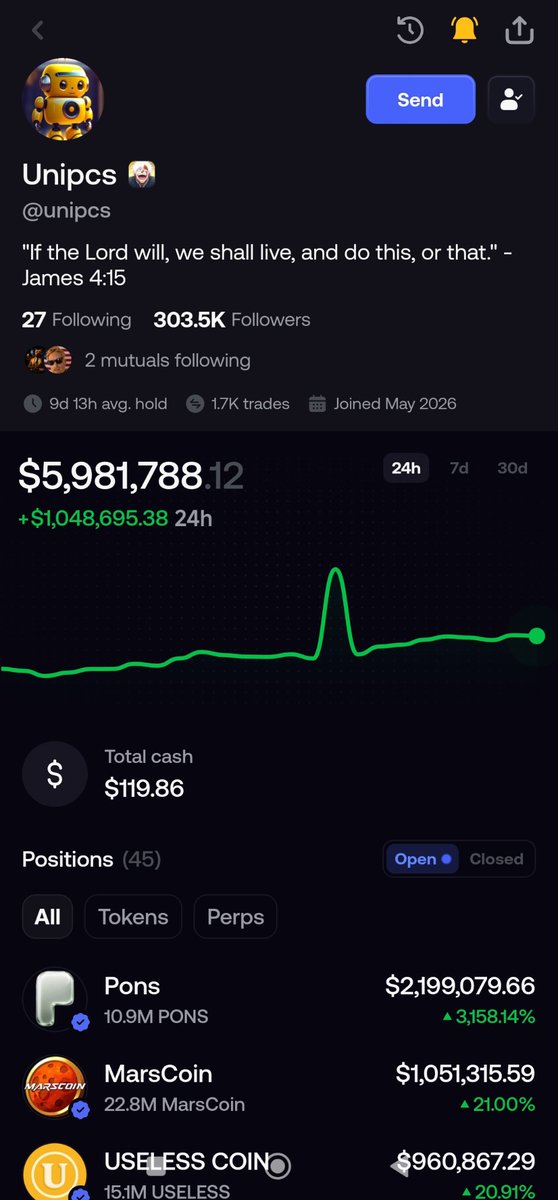 HealthyBoystat's tweet photo. What if @theunipcs had gone long on $PONS or $USELESS right at entry?🤔

We might’ve been looking at a $100M+ PnL today

But honestly that’s crypto

You can’t catch every moveand even the best traders will miss some massive opportunities https://t.co/USgSQx1tyR