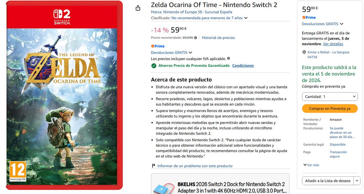 NextNnet's tweet photo. ¡OJO! ¡Stock de The Legend of Zelda: Ocarina of Time en Amazon a 59,90 euros! https://t.co/Xomvkqp3u3 
¡Con este link de afiliado además nos estás ayudando!
#Zelda #ZeldaOcarinaofTime #ZeldaOOT https://t.co/1a1Gr8yhUR