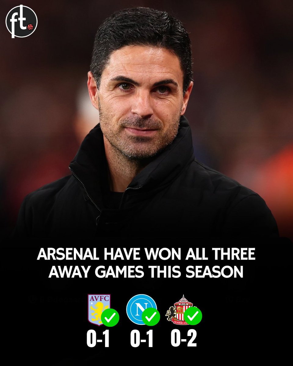 Footballtweet's tweet photo. Arsenal have won all three away games this season keeping a clean sheet in each. 

✅ Aston Villa 0-1 Arsenal
✅ Napoli 0-1 Arsenal
✅ Sunderland 0-2 Arsenal https://t.co/7QgO4fFn1l