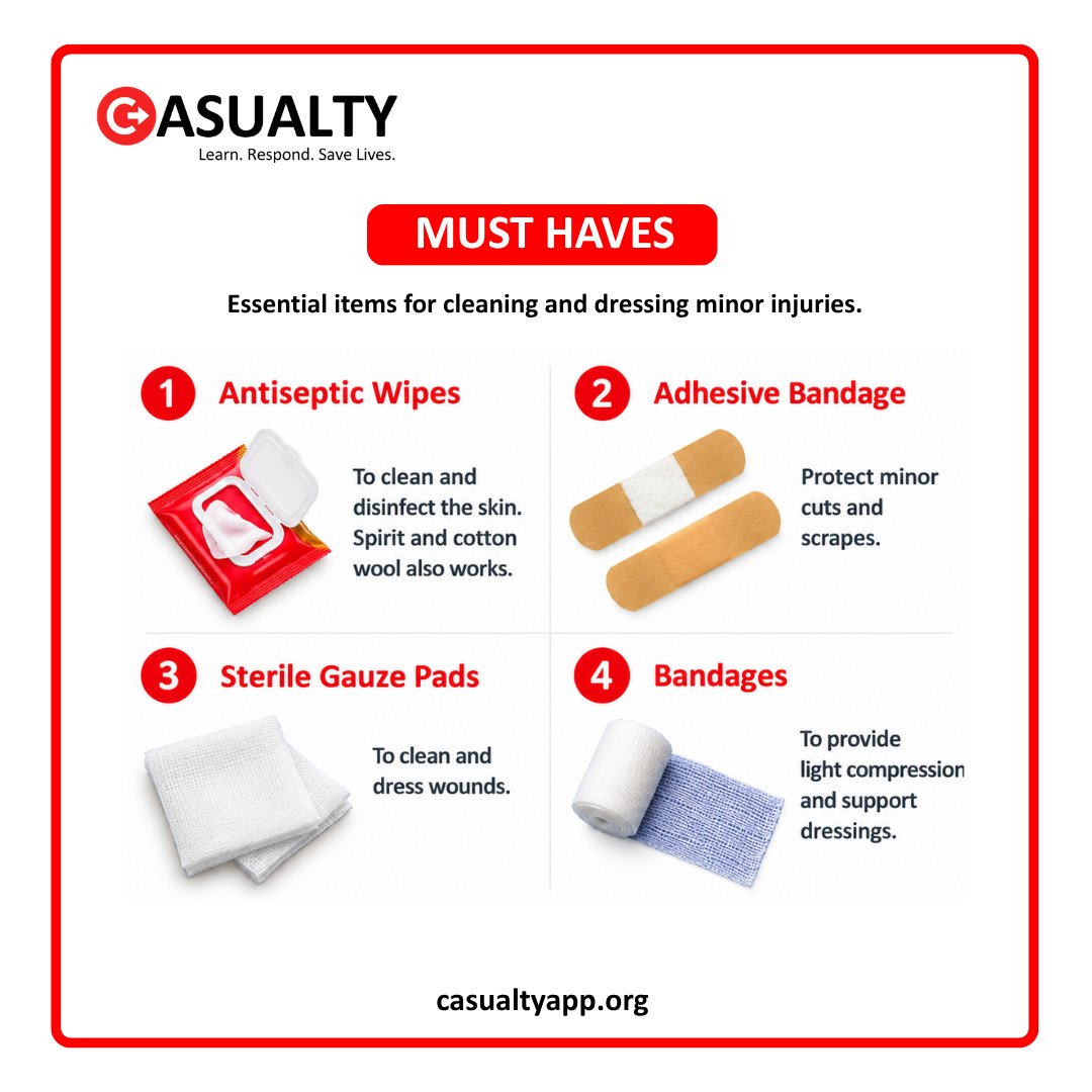 CasualtyApp's tweet photo. Swipe through to see the essential items, useful extras and important information to include in your home first aid kit.

📌 Save this checklist, check what you already have and replace any missing or expired items. https://t.co/CdQtb8O8YO